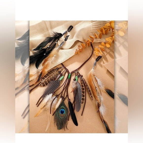 4 Pack Feather Hair Clips Handmade Boho Feather Headband Hippie Extension Comb